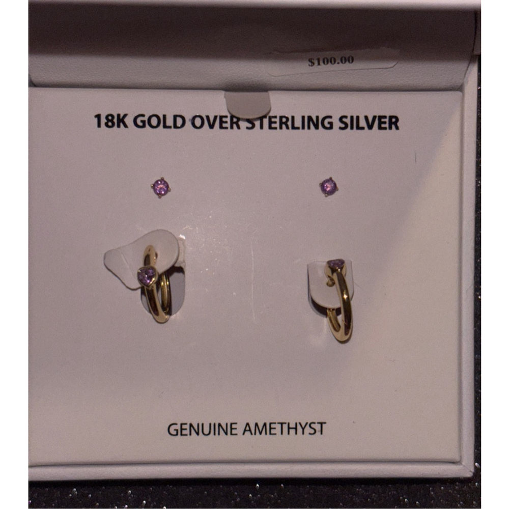 Women's R.H. Macy & Co. Gold & Purple Amethyst Hoop & Stud Earring Set (2 pair)